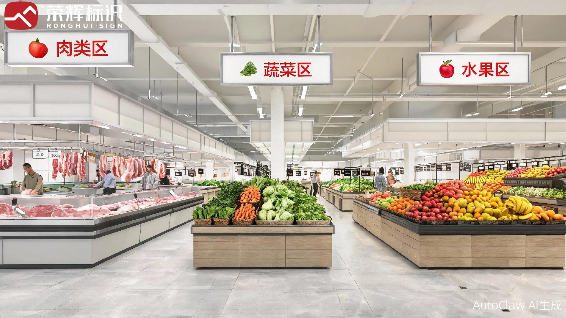 农贸市场内部吊挂式品类标识牌效果图