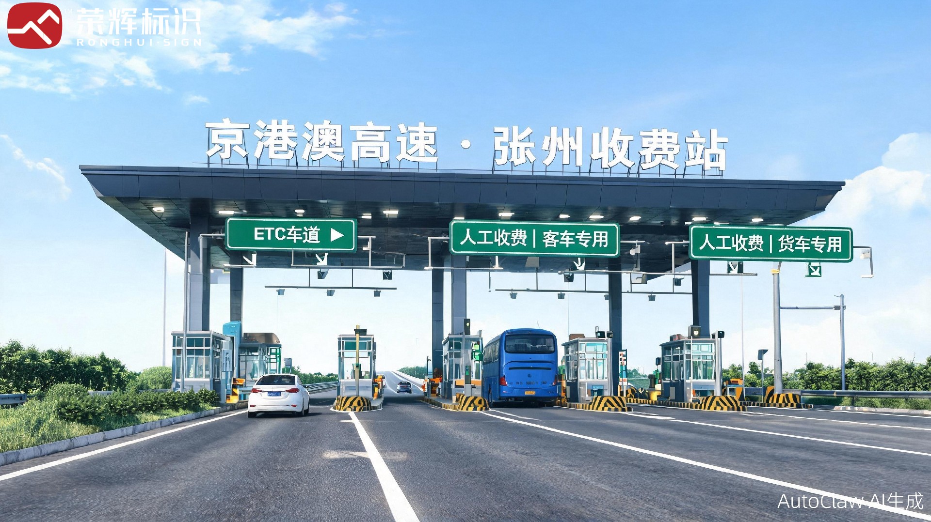收费站顶棚发光字与车道指示标识效果图