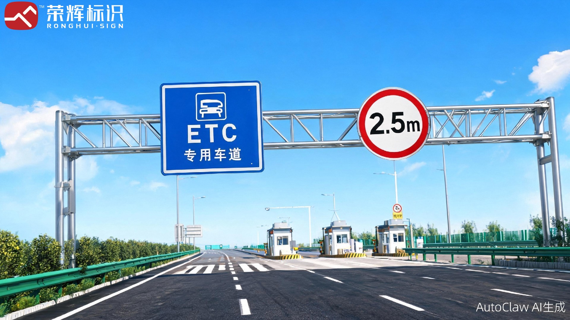收费站车道上方龙门架标识牌效果图