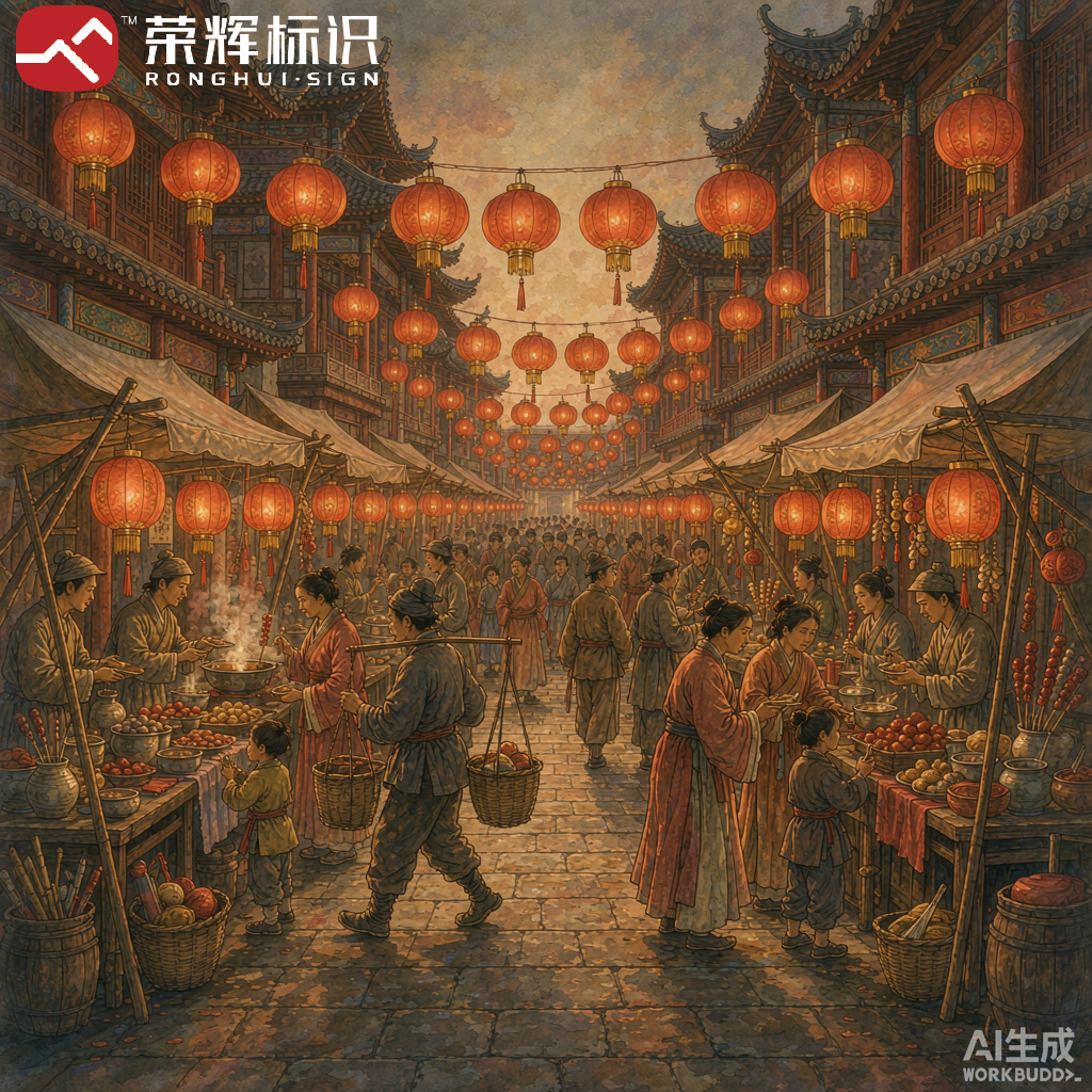 中国古代庙会红灯笼彩棚示意