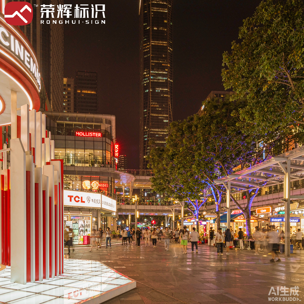现代城市街区夜景灯光美陈示意