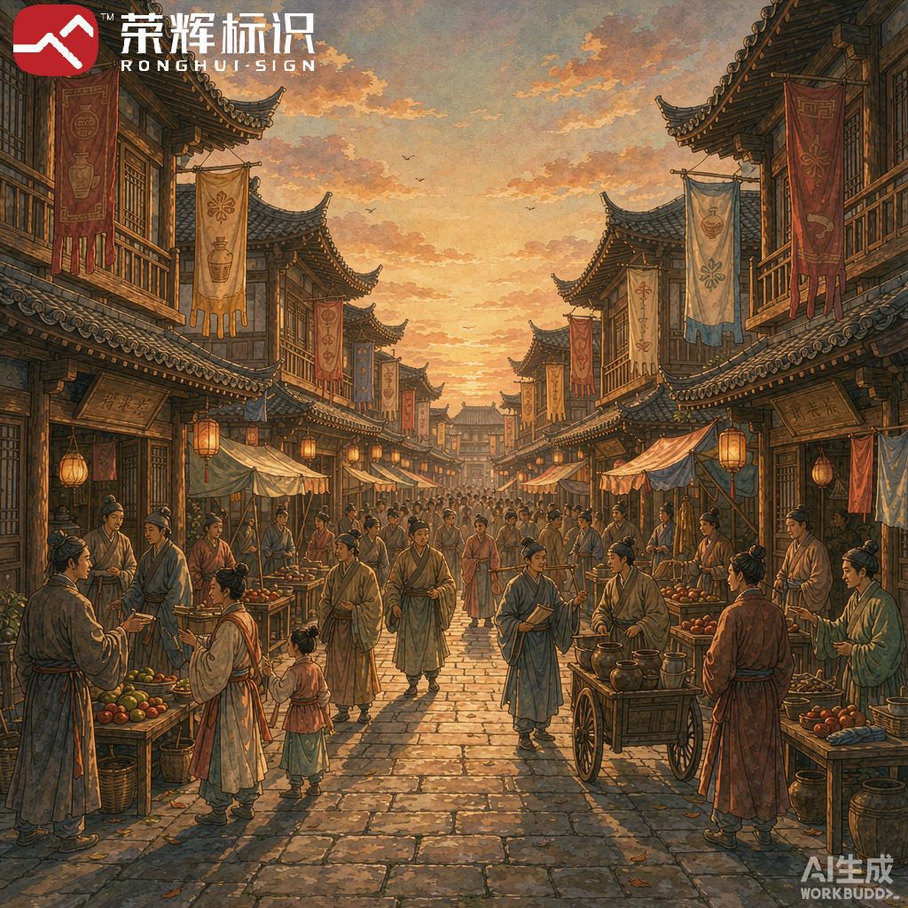 中国古代市井酒旗招幌示意图